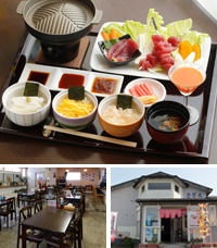 サンセットハウスの深浦マグロステーキ丼、内観、外観